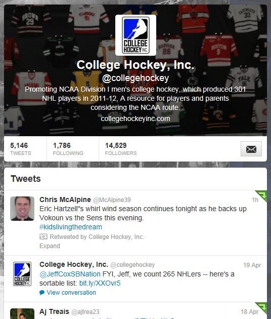 Telling the College Hockey Story Social Media 18,000 Twitter Followers (@collegehockey) o