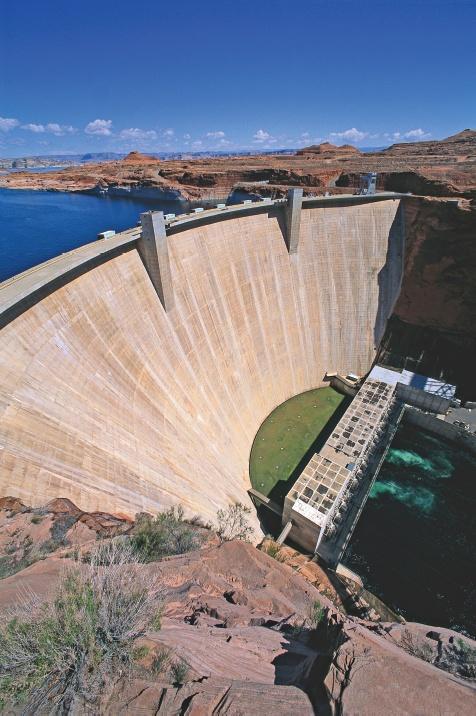 In many structures of practical application, the submerged surfaces are not flat, but curved as here at Glen Canyon Dam in Utah and Arizona.