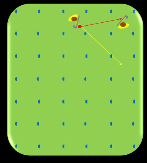 Split children into pairs. Children receive a hockey stick each and a ball between two. Children have to pass and move throughout the blue squares.