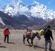 The trail then continues to the Khumbu Glacier moraine and you will find yourself facing several great peaks such as Khumbutse, lingtren, pumori and mahalangur Himal. Overnight in Lobuche.