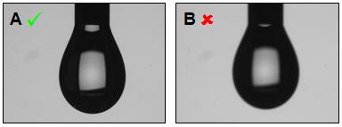 Fig. 6: Correct (A) and incorrect (B) focus setting. The brightness of the background illumination should also be optimized.