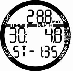 4 Safety stop timer If a minimum depth of 10m/30ft has been reached during the dive, at a depth of 5m/15ft the safety stop timer will automatically start a 3-minute countdown. If you go below 6.