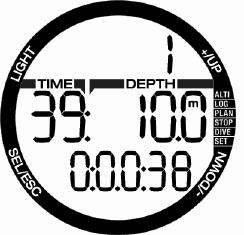 The sequential dive number done at the APNEA session is shown in the top row during the surface interval, followed by the dive duration and depth at the middle row.