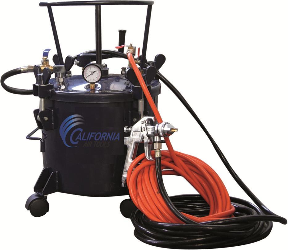 California Air Tools 5 Gallon Pressure Pot with HVLP Spray Gun and Hose Model No. 365 Technical Data Type of feed.pressure Maximum pressure in the tank... 0,413Mpa (60PSI) Working pressure in the tank.