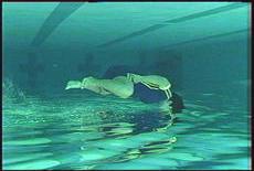 The more advanced swimmer may be able to successfully do this drill while on his/her front. 1. Have swimmer lie on his/her back. 2. Arms and hands are on each side of buttocks. 3.