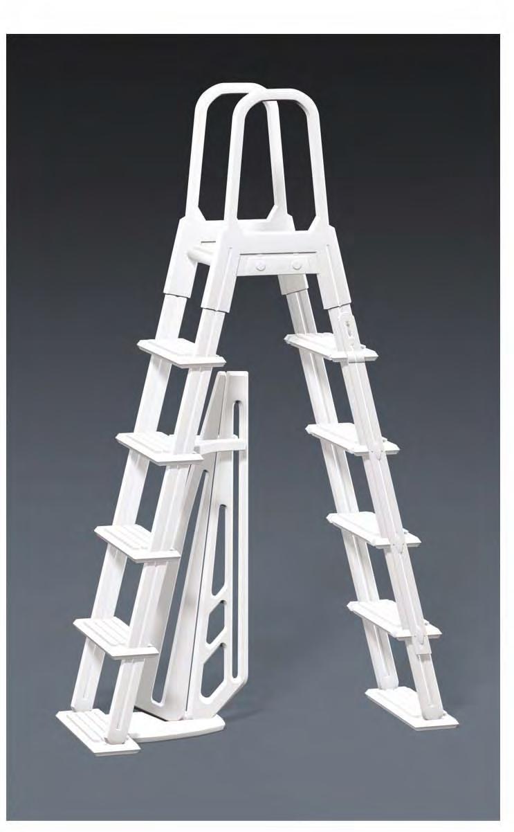 A-FRAME RESIN IN & OUT FLIP UP LADDER NE1222 NOTE FOR SAFETY PURPOSES ALL LADDERS SHOULD BE SECURED BY ATTACHING THEM TO THE TOP LEDGE OF THE POOL.