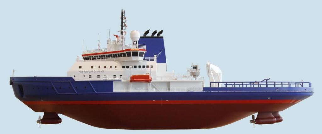 Other Oblique Icebreaker concepts available Main Particulars Aker ARC 100 A Value Length, overall 87.5 m Breadth, overall 22.2 m Breadth, design waterline 20.0 m Depth to main deck 10.
