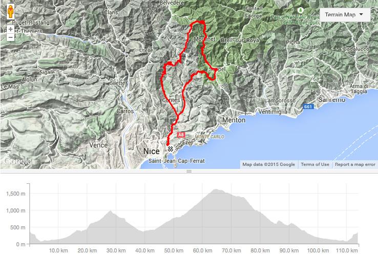 Day 2 16th September 2016 Nice Braus - Turini 143km 3500m Elevation Gain Heading inland, today s route takes riders out of the busier roads of the Côte d Azur into the stunning high Alps.