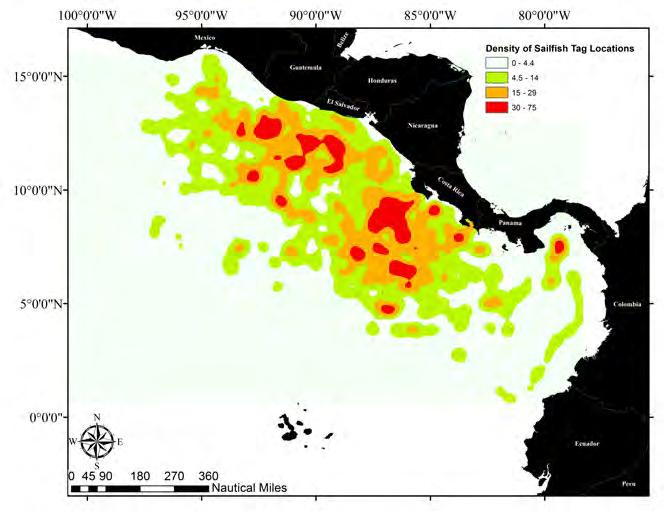 Figure 4. Upper figure. Areas most visited by the satellite tagged sailfish off the coast of Central America and Panama. Lower figure.