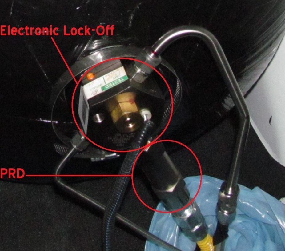 Electronic Tank Valve: Electronic Lock-Off is integral to the tank valve External PRD is