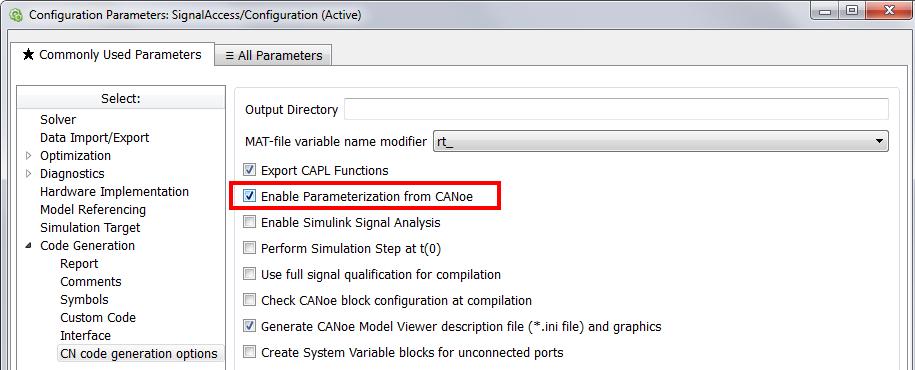 1 Parameterization Per default all parameters of every Simulink block can be made accessible through CANoe.