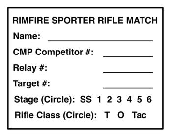 8.3.8 Targets 50/25-Yard Targets. The CMP Rimfire Sporter Target is used for all outdoor stages of fire at 50 and 25 yards.