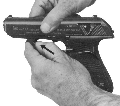 Firing Firing with the hammer cocked Pistol loaded (cartridge in the chamber). Disengage the safety. Pull the trigger; this will release the cocked hammer. Light trigger pull = increased accuracy.