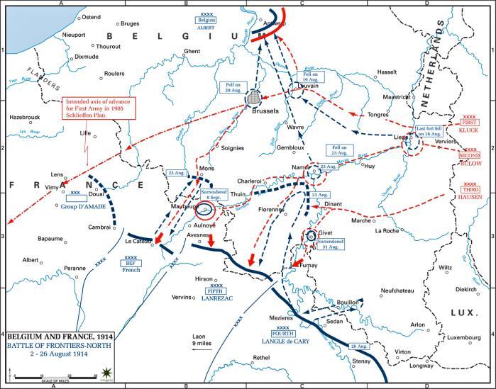 Slide 17 Battles of the Northern Frontiers On 21 st August 1914 German armies defeated the French at the Battle of Charleroi, and then the British Expeditionary Force (BEF) at Mons on 21 st August.