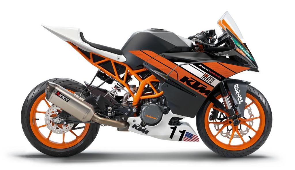 CHASSIS SUSPENSION The KTM RC 390 Cup Race Bike's ultra-light steel tubular trellis chassis takes full advantage of sharper steering.
