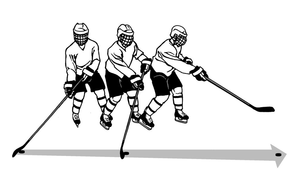 20 The puck should begin near the heel of the blade and roll down the blade as the stick is swept forward. The resulting spin on the puck is necessary to keep it flat on the ice.