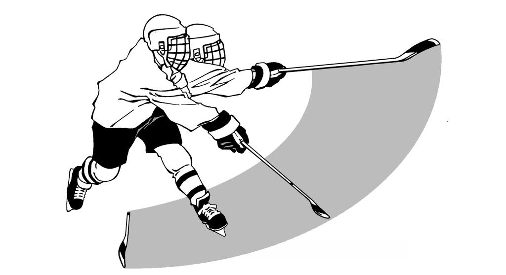 23 As weight is transferred, the arms and hands complete the forward motion of the stick toward the target while dragging or sweeping the puck on the blade of the stick.