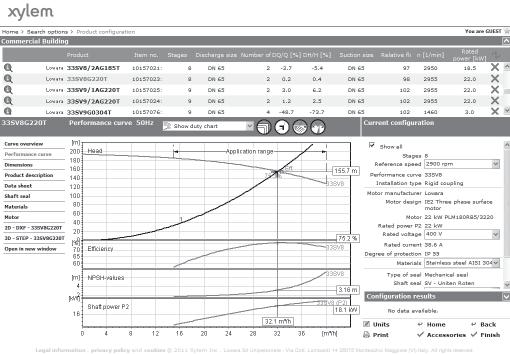 FURTHER PRODUCT SELECTION AND DOCUMENTATION TION Xylect The detailed output makes it easy to select the optimal pump from the given alternatives.