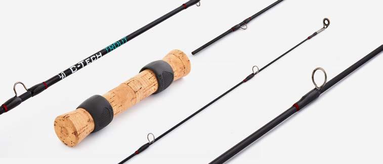 3 ICE-FISHING RODS C-TECH PERCH BLANK: Material carbon fiber (T) Two section rod with Solid Tip Medium HANDLE: Material AAA grade cork Adjustable reel seat GUIDES: Stainless steel lightweight top