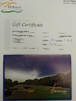 Donated By: Crooked Stick Golf Club Hulman Links Golf Course Description: