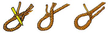 Unravel the end of the rope by about 120mm. Turn the rope to create the loop. Observe the lay of the rope. It will have 3 strands and it is necessary to place a strand under each lay of the rope.