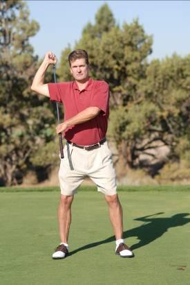 Standing Shoulder Stretch Standing Shoulder Stretch a Standing Shoulder Stretch b Place your left hand on the shaft of the club and underneath your arm pit with the face of the club