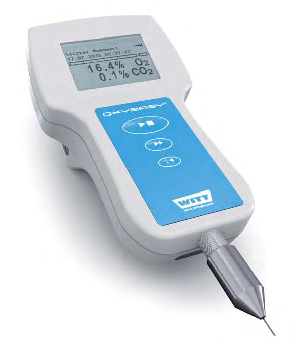 GAS ANALYSER OXYBABY M+ for O 2 or O 2 standard version Cordless hand held oxygen or combined oxygen and carbon dioxide analyser for checking modified atmospheres in food packs.