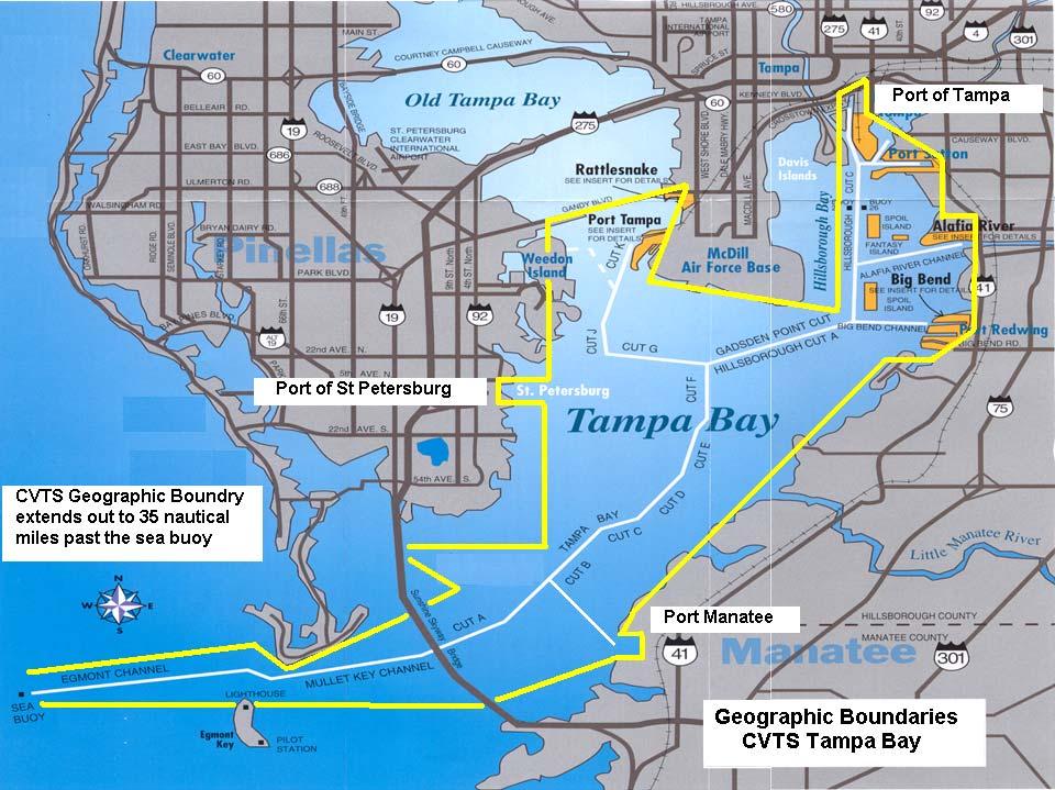 Illustration of the Vessel Traffic Service Area for CVTS Tampa Who Should Participate 1. Vessels subject to the Vessel Movement Reporting System as defined in 33 CFR 161