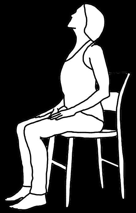for Specific Yoga Poses Sphinx Pose in Chair 1. Sit in a chair with your feet firmly on the floor. 2. With your hands on your thighs, allow your shoulders to drop down away from your ears.