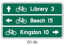 Wayfinding is typically accomplished through the use of signs, however, pavement markings can supplement the signs.