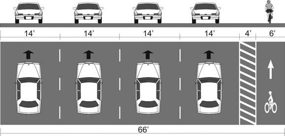 (westbound only) Original cross section: 5 lanes Cross section with bicycle lanes: