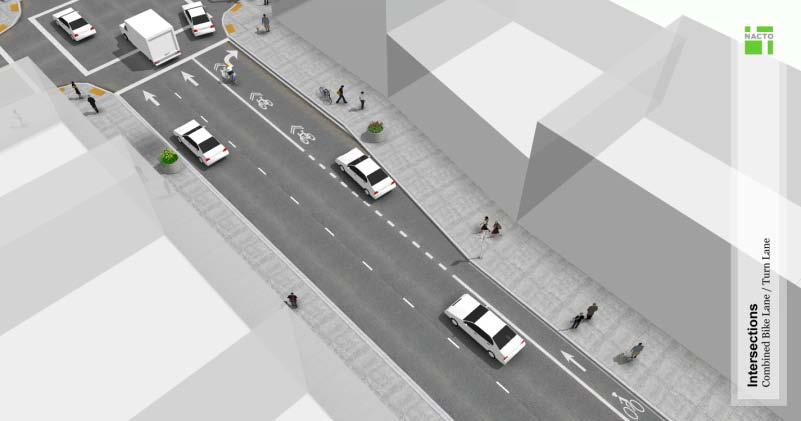 Note this treatment is NOT recommended for intersections with double right turn vehicle lanes. Source of image on right: NACTO website (http://nacto.