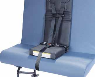 A belt wraps around the bus seat and attaches to the PCR, while the built-in five-point harness provides an adjustable