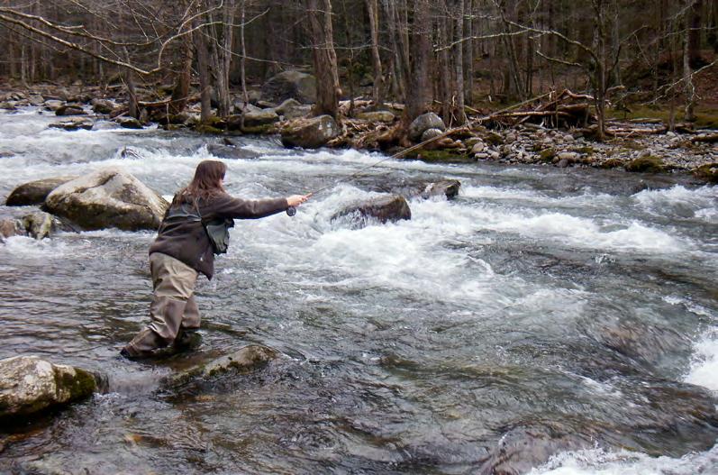 Deep, calm pockets in the middle of rapids are ideal places to fish stonefly nymphs indicator.