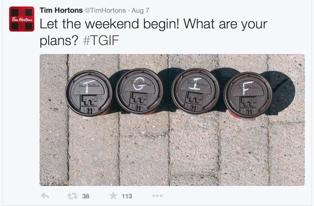 Tweet of the Month The tweet of the month goes to Tim Hortons with their clever tweet seen below.