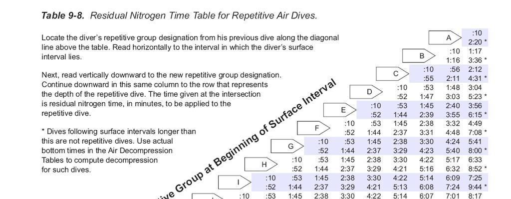 Repetitive Group at End of Surface Interval: Directly below the surface interval times, there is another row of
