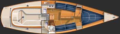 Below deck, a standard sail drive engine reduces vibration and noise and increases propulsion efficiency.