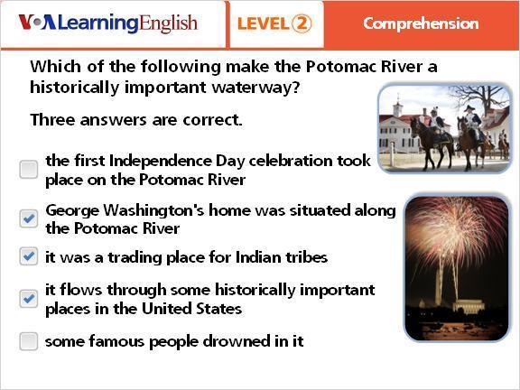 Question 2 the first Independence Day celebration took place on the Potomac River George Washington's home was situated along the Potomac River it was a trading place for