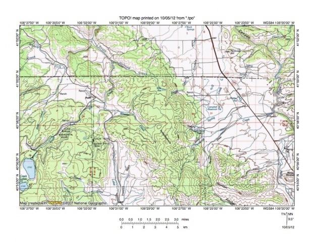 Figure 10: Middle Fork Big Creek-Lake Creek drainage divide area. United States Geological Survey map digitally presented using National Geographic Society TOPO software.