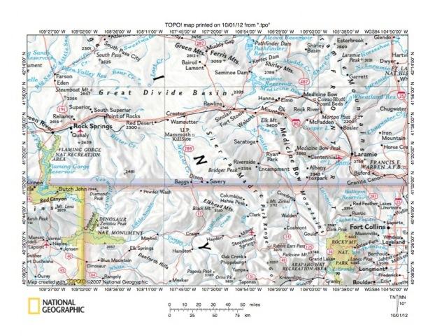 Figure 1: North Platte River-Little Snake River drainage divide area location map (select and click on maps to enlarge).