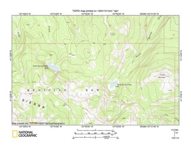 Figure 4: Detailed map of North Spring Creek-South Spring Creek drainage divide area. United States Geological Survey map digitally presented using National Geographic Society TOPO software.