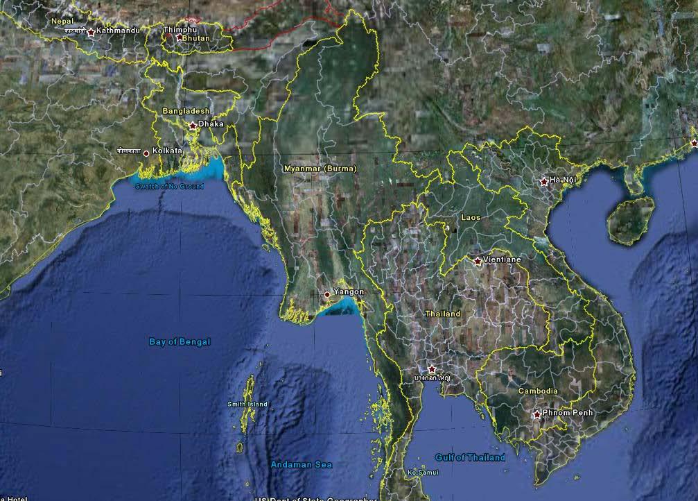 Introduction India China Bangladash MYANMAR Laos Thailand - Coastline ;