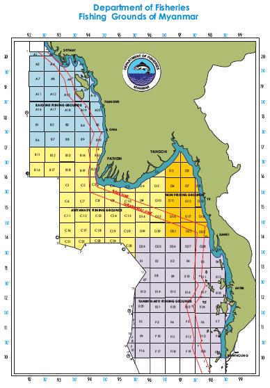 Marine fisheries water & environment - Rakhine coastal region; (740 km; 36,780sq-km) - Ayeyarwady delta zone;