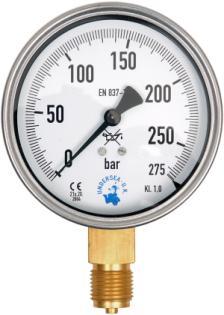 5093 As above but oil filled for air use. 1.6% accuracy 5094 Panel Mount Gauge x 63 mm for Oxygen. 0-300 Bar.