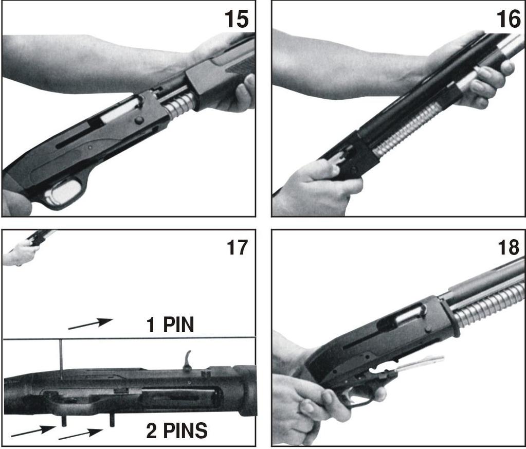 DISASS EMBLY 1. Unscrew the magazine forend cap. 2. Take the forend and the barrel off (Photo 15). 3.