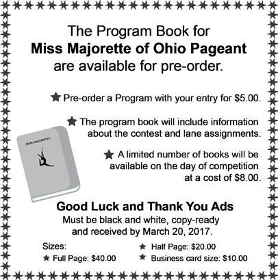 Miss Heart of Ohio (open Dress model - no interview) ORDER OF EVENTS Best Appearing OHIO BASIC SKILLS PAG. BEST APP. BEG. & INT. PAGEANT B.A. ADV. MISS MAJ.
