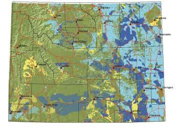 8 Map 7. Seasonal range on private lands for pronghorn in Wyoming. See Map 2 for explanation of colors.