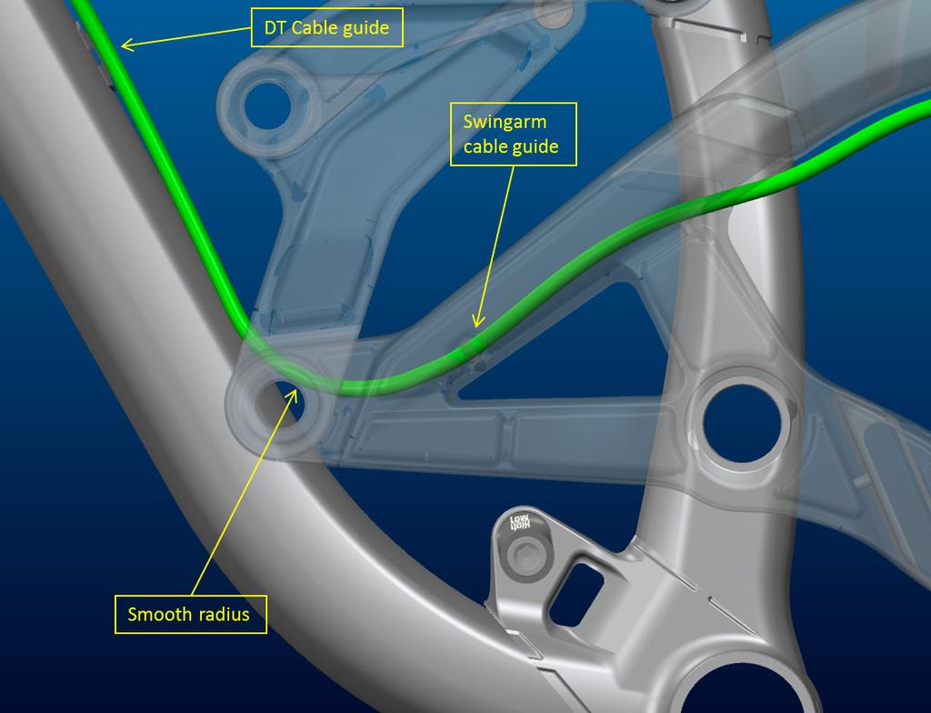 Main frame - swingarm connection: Remove shock and check cable routing at
