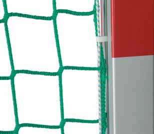 Please use the cord and not the net edge to attach the net to the goal frame. This will lengthen the life of the net considerably! In regulation dimensions: width 3.10 m, height 2.