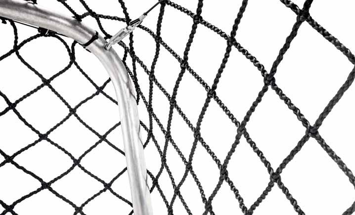 Dimensions: 5 m wide, 2 m high, 100 cm top and bottom depth No. 4764 Handball goal net in approx. 8 mm polyethylene in new twisted knotless netting technology. Mesh size: 10 cm, diagonal mesh.
